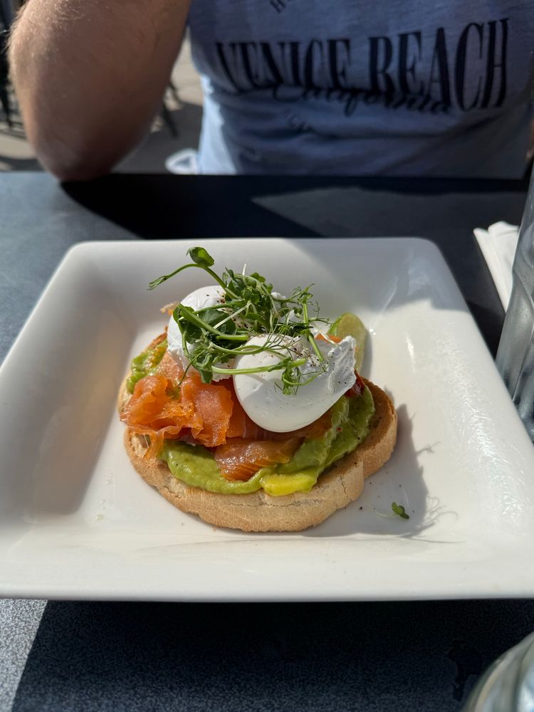 Eggs with salmon and avocado on toast
