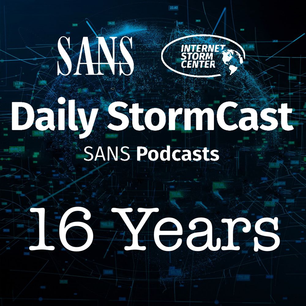 animated gif displaying the ISC logo, the text 16 years, 3920 episodes, 435 hours of content and thanks for listening.