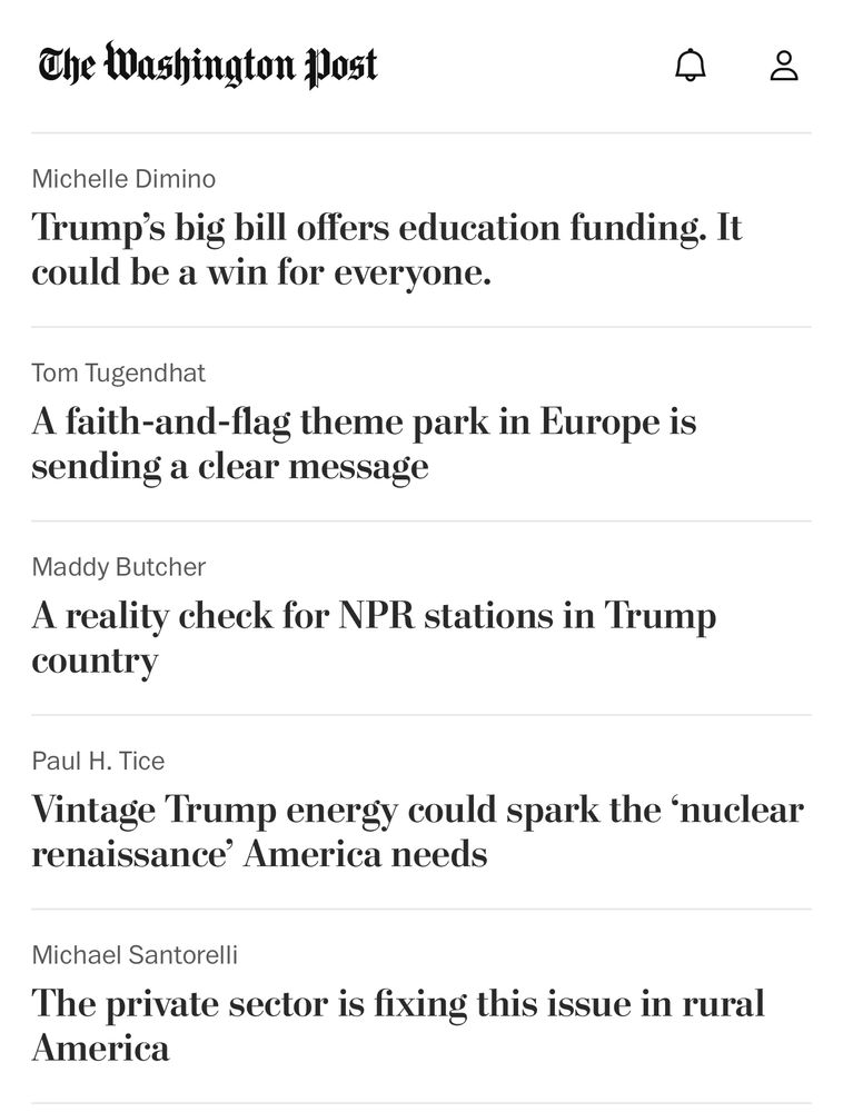 The photo shows that right-wing columns dominate the op-ed page of Monday’s Washington Post. 