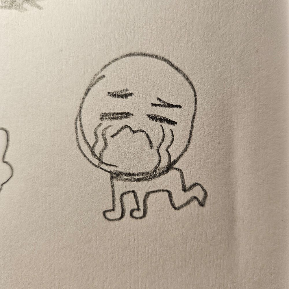 Doodle of crying person in a crawling position on the floor