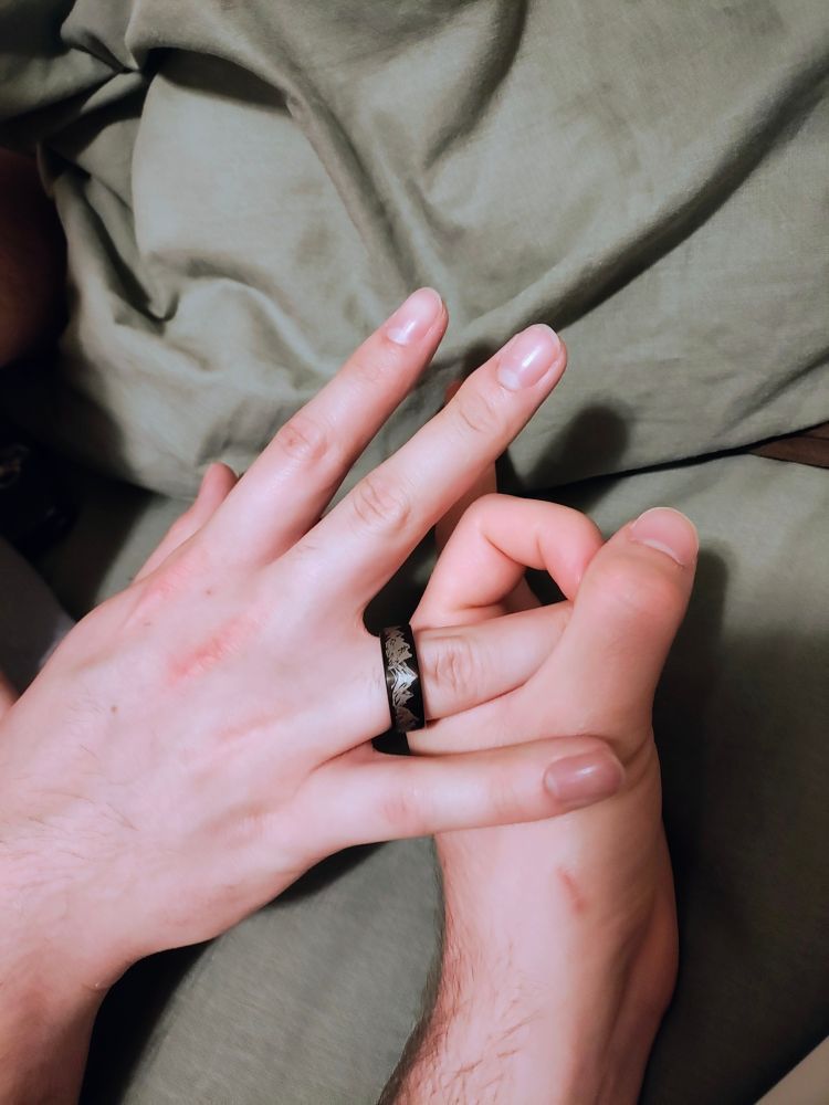 Photo of a hand with a ring on it. The ring finger is pointed through another hand which is making the ok-hand gesture (👌)
