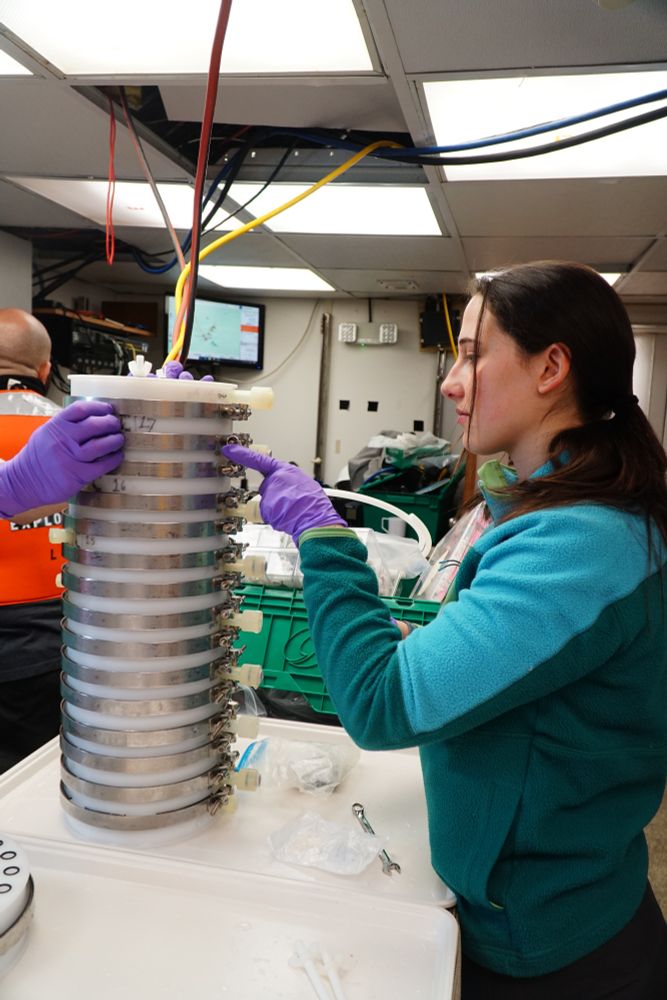 Daniella helps process samples from Clio the AUV in the lab on board the RV Atlantic Explorer. Photo by Fadime Stemmer. 