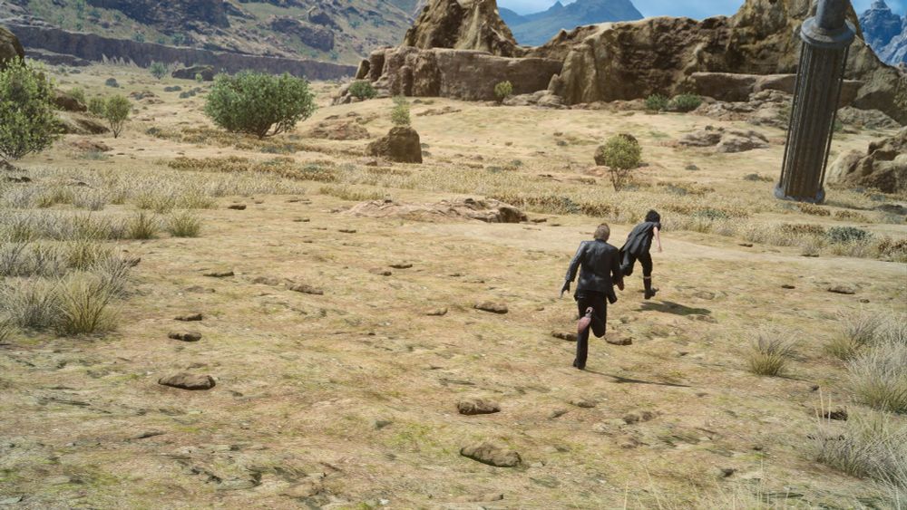 a Final Fantasy 15 screenshot of Noctis being chased by Ignis
