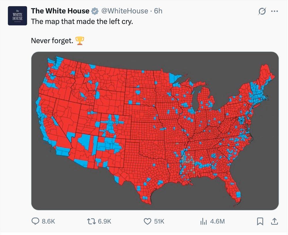 red/blue us map by county with WH comment