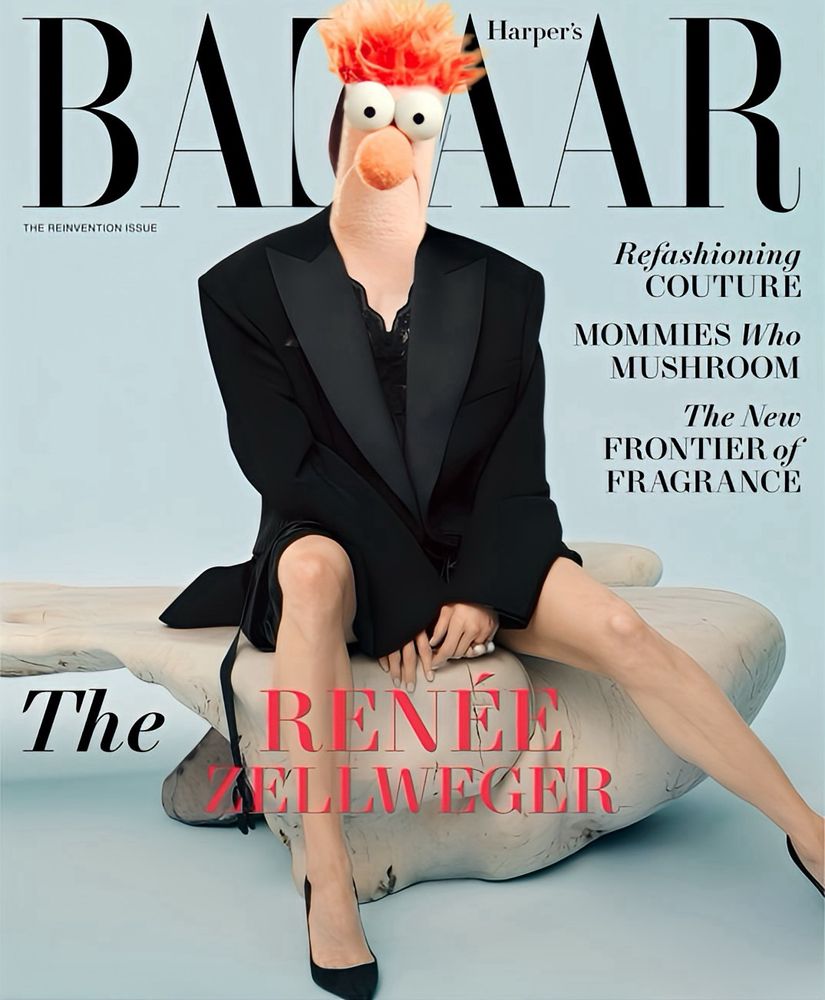 Beaker as Renee Zellweger on the cover of Harper’s bazaar. 