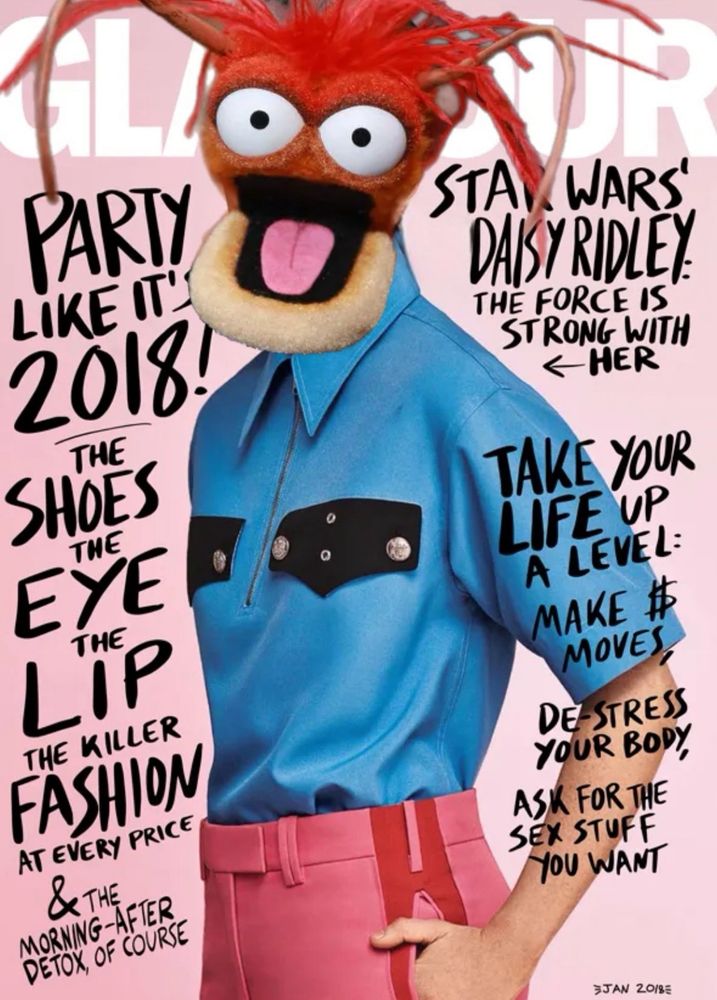 Pepe the Prawn as Daisy Ridley on the cover of Glamour magazine. 