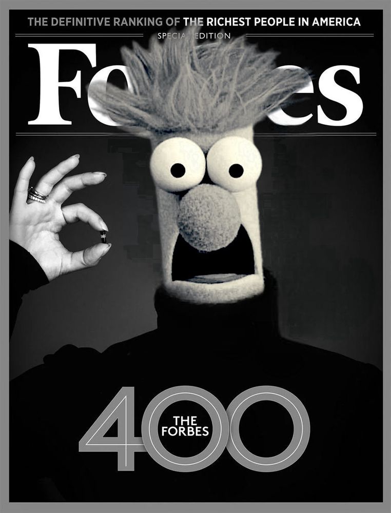 Beaker as Elizabeth Holmes on the cover of Forbes magazine. 