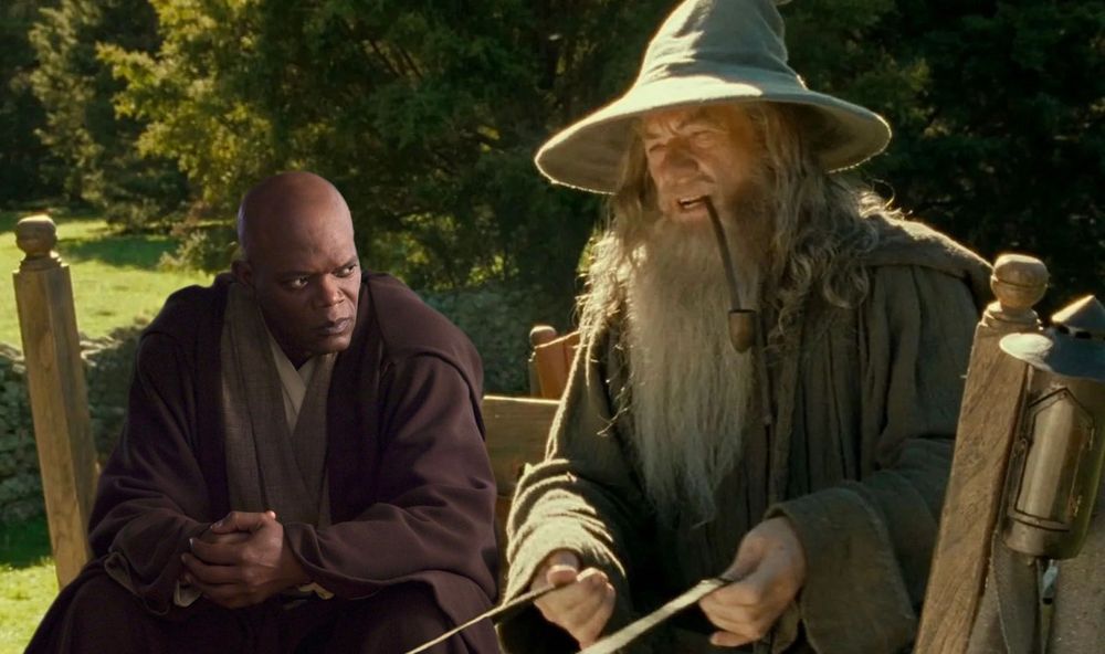 Mace Windu and Gandalf just out for a ride through the Shire.