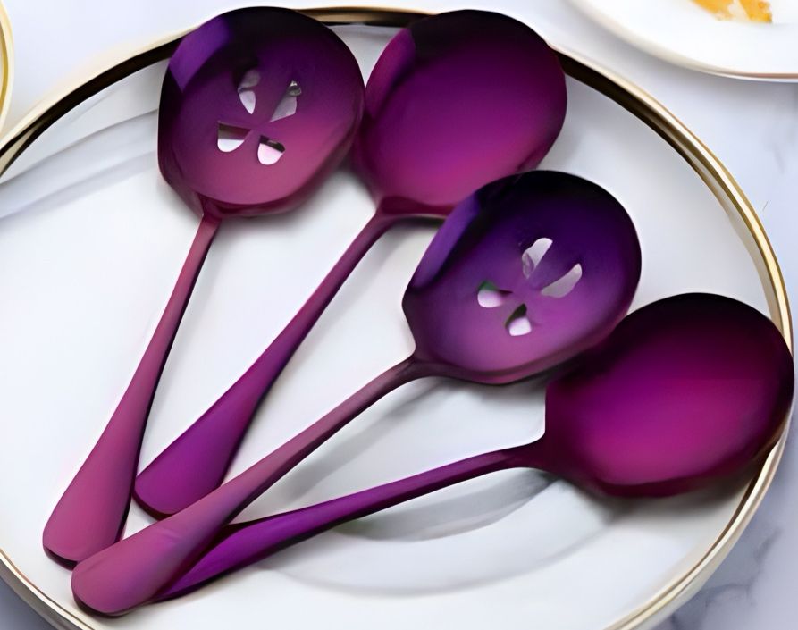 Spoons that match the purple she’s wearing. 