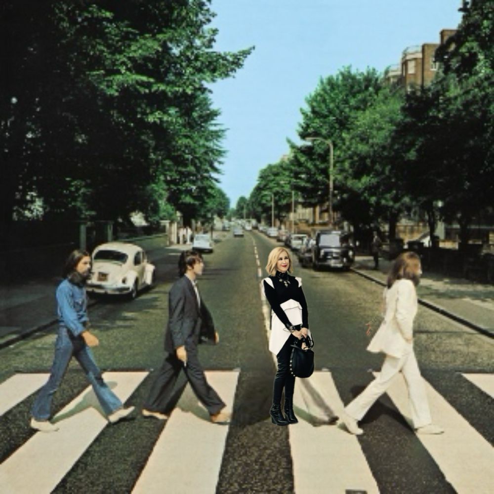 Moira Rose featured on the cover of Abbey Road by The Beatles. 