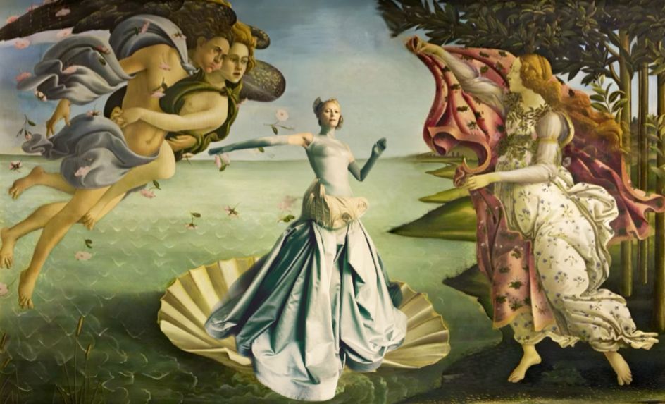 Tilda Swinton in The birth of Venus by Sandro Botticelli. 