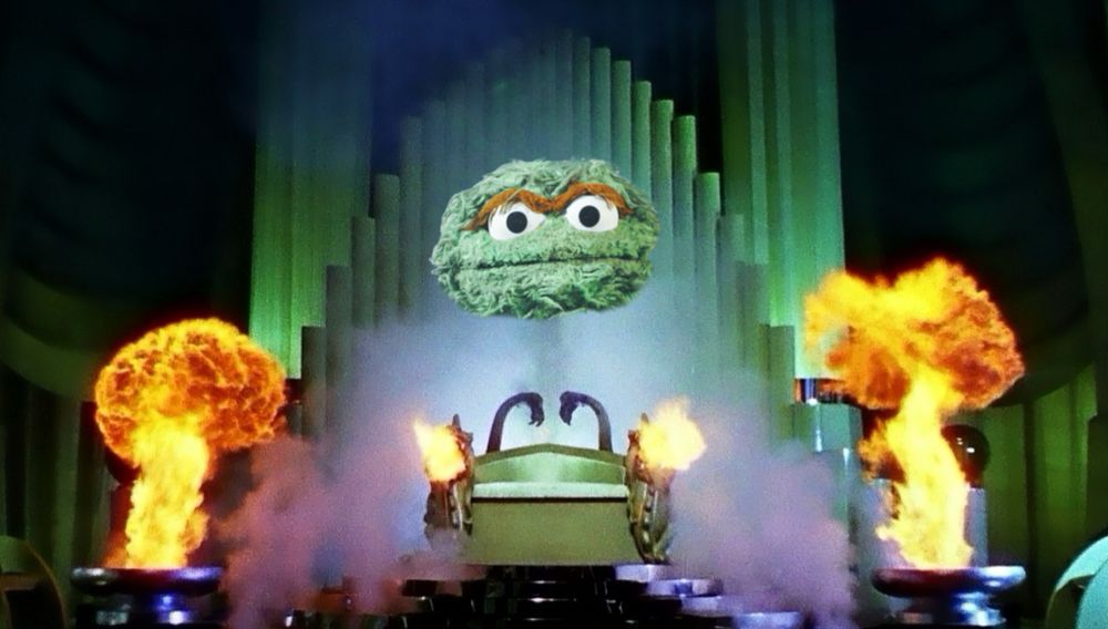 Oscar the Grouch running shit in The Wizard of Oz.  