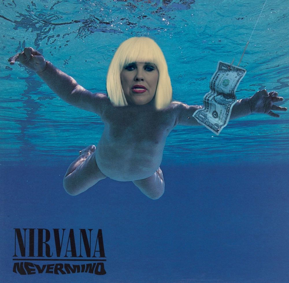 Moira Rose featured on the cover of Nevermind by Nirvana. 