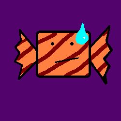 A piece of candy, wrapped up, with a scared face, sweating. He knows he's next to be eaten.