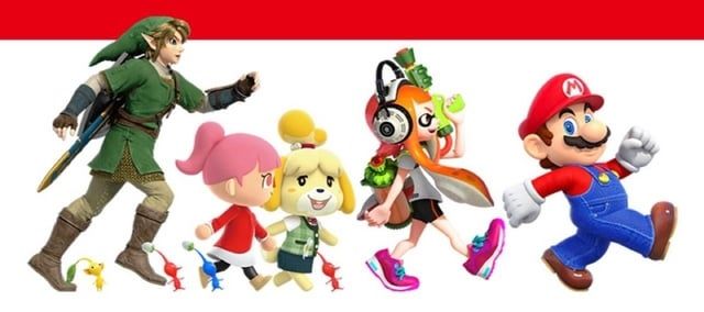 Nintendo's main franchises. Link, Pikmin, Animal Crossing, Splatoon, and Mario.
