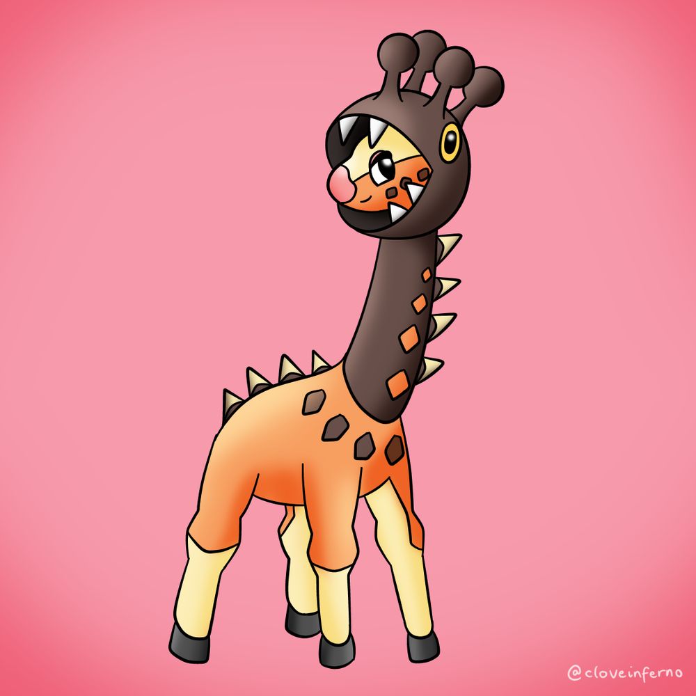 Girafarig on a pink background.