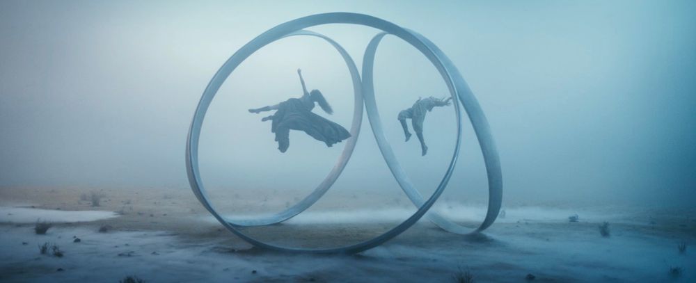 Moiraine and Aviendha hang suspended alone within one of the three rings terangreal, which looks like three rings linked together like a circular pyramid, suggesting three entrances