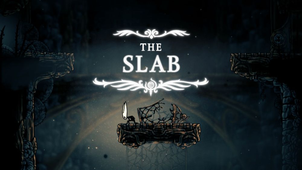 Silksong screenshot of The Slab region. Hornet's cloak is gone so you can see her stick man looking body.