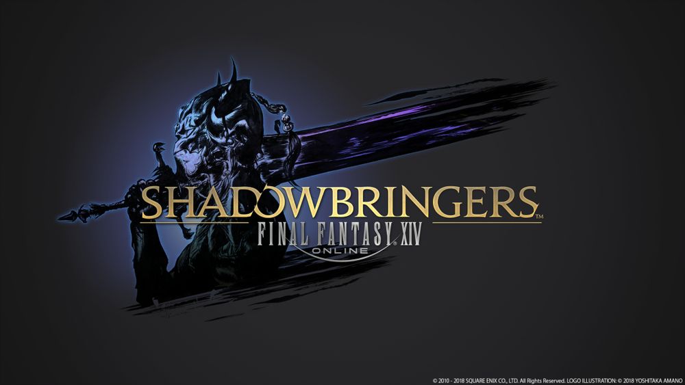 The FFXIV Shadowbringers expansion logo featuring a stylized dark knight behind the title text