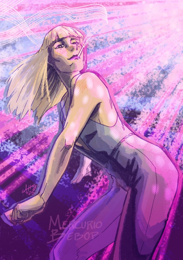 klaasje dancing with abandon under intense disco lights, smoking and with a soft smile. Looks high