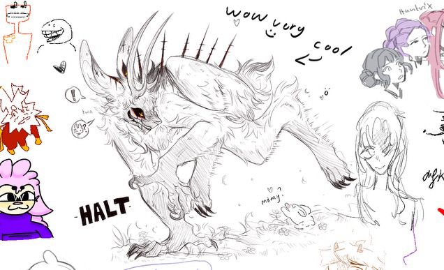 Damien in beast form coming to a screeching halt seeing another rabbit. They think they accidentally left one behind.