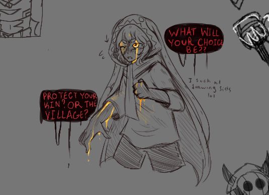 Damien caught up in some kind of dire scenario. They’ve got a choice to make, what they’re dealing with clearly is no joke.

“WHAT WILL YOUR CHOICE BE??”

“PROTECT YOUR KIN? OR THE VILLAGE?”
