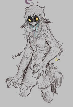 Concept drawing of Jackie’s half werewolf form based on some art I saw and thought looked cool, testing the idea.