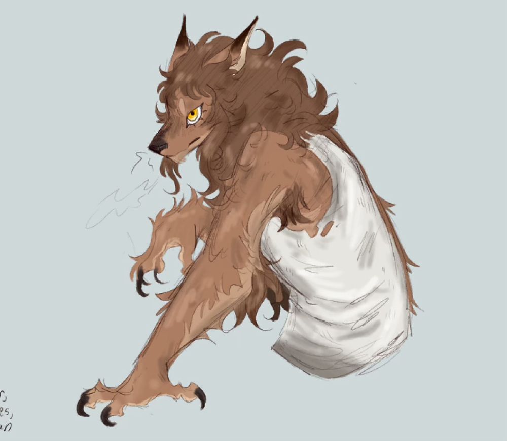A colored in sketch of Jackie in wolf form, posted this sketch a bit ago without color but decided to add to it.
