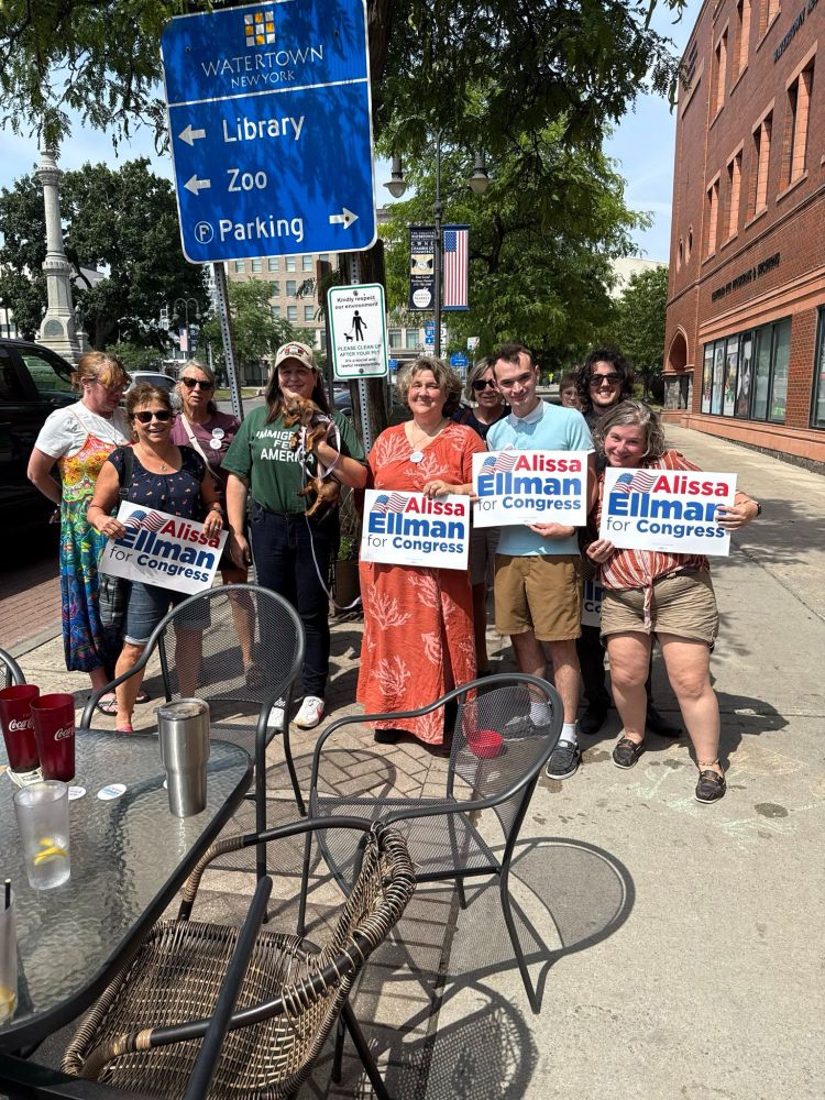 Alissa with supporters in Watertown. Her dog Matilda is there too. 