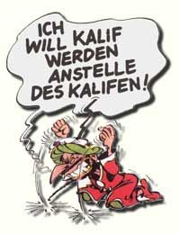 Isnogud eine Zeichentrickfigur. Will Kalif werden anstelle des Kalifen.