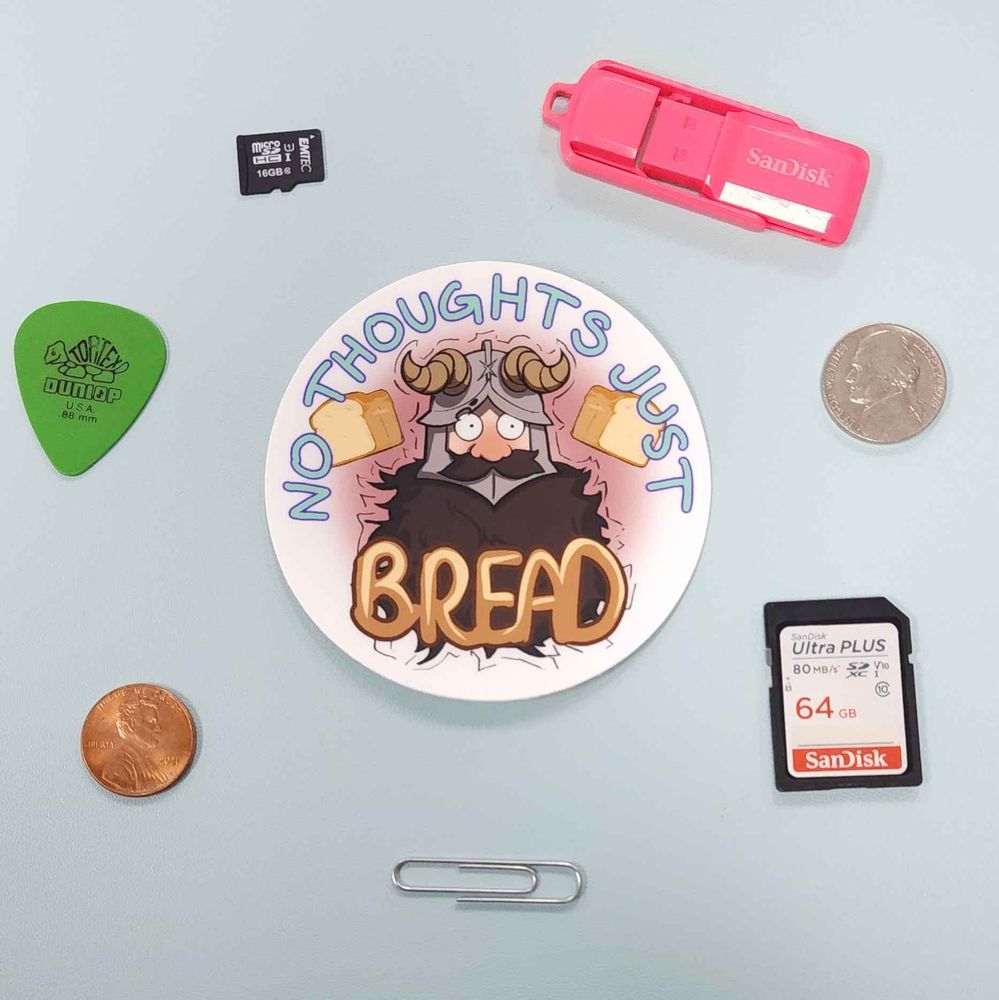 senshi sticker I made from dungeon meshi that reads, no thoughts just bread 