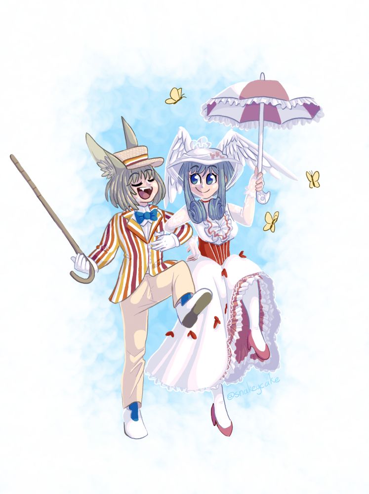 reenactment of the "jolly holiday" segment from mary poppins with nia and melia as bert and mary respectively