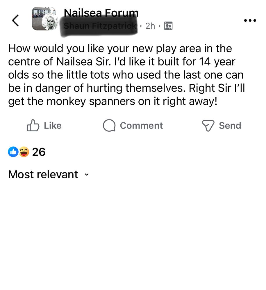 A moany post about the local playground, with only the most relevant comments showing, which is none.