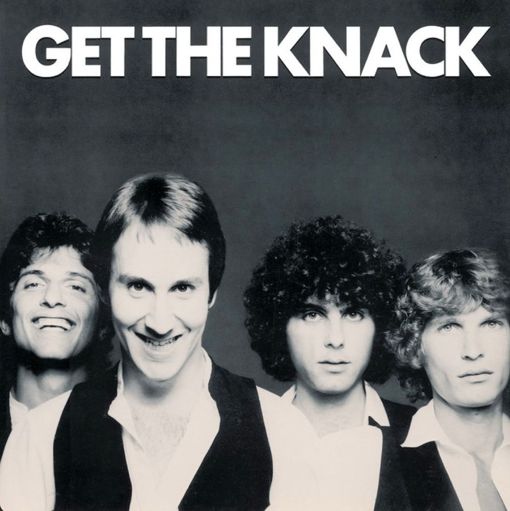 Black and white photo of new wave band The Knack. Album cover to their debut album Get the Knack. 