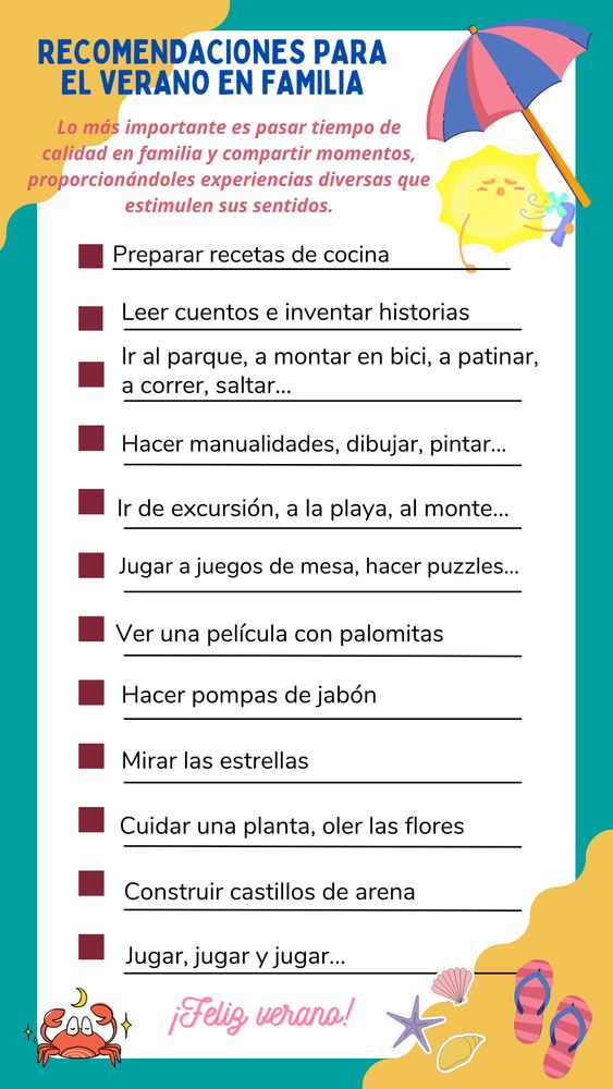 Lista de "deberes" de verano que incluye hacer pompas de jabón, mirar las estrellas o cuidar una planta, entre otras.