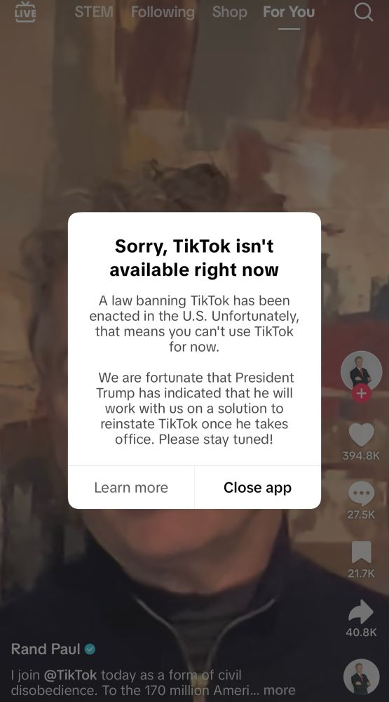 TikTok’s not available in the USA notice. A TRUMP stunt and infringement of free speech. 