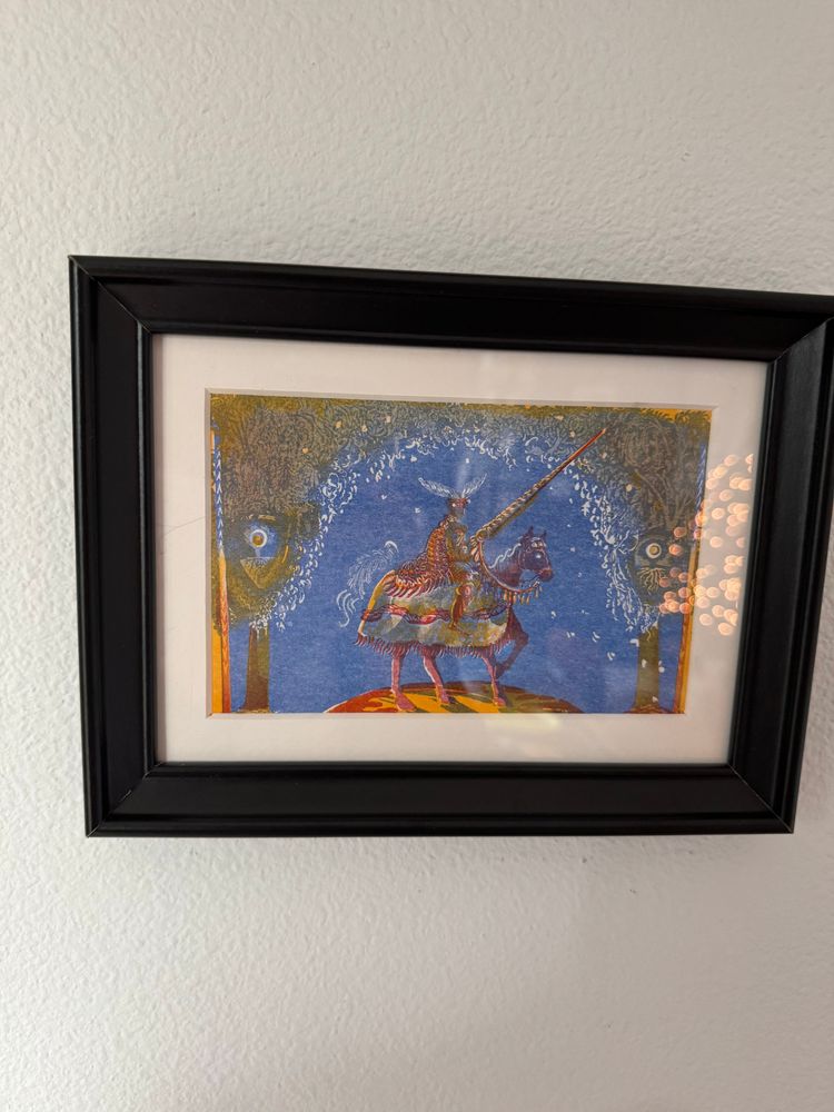 A little framed risograph knight on a horse by Amanda Lee Franck
