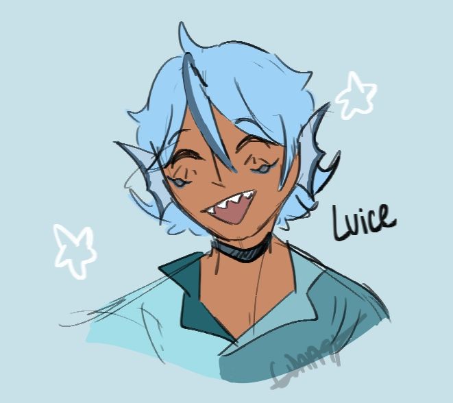 My oc Luice smiling happily with his eyes closed.