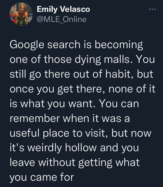 Description of Google Search as a dying mall.