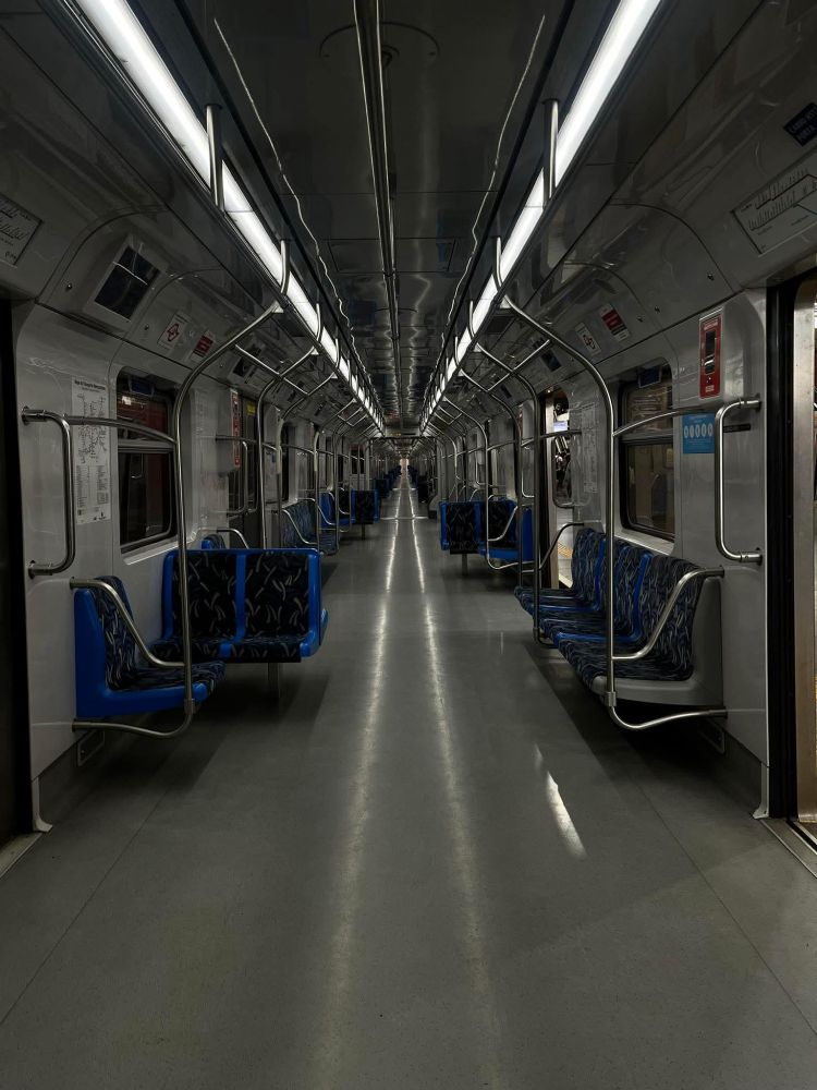 Very, very long, totally empty metro/tube train.