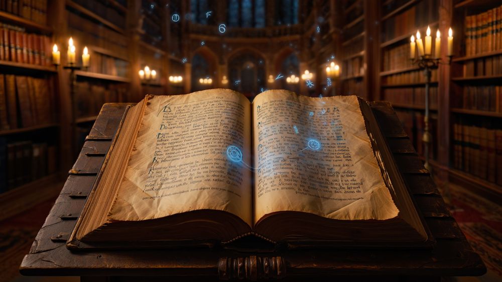 ai image magic book in library 