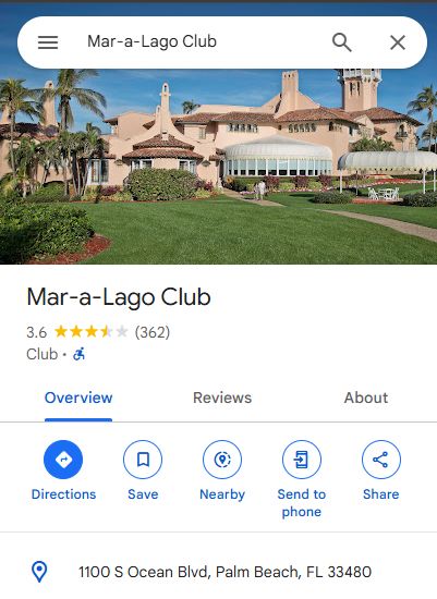 A google maps image of mar-a-lago of palm beach florida