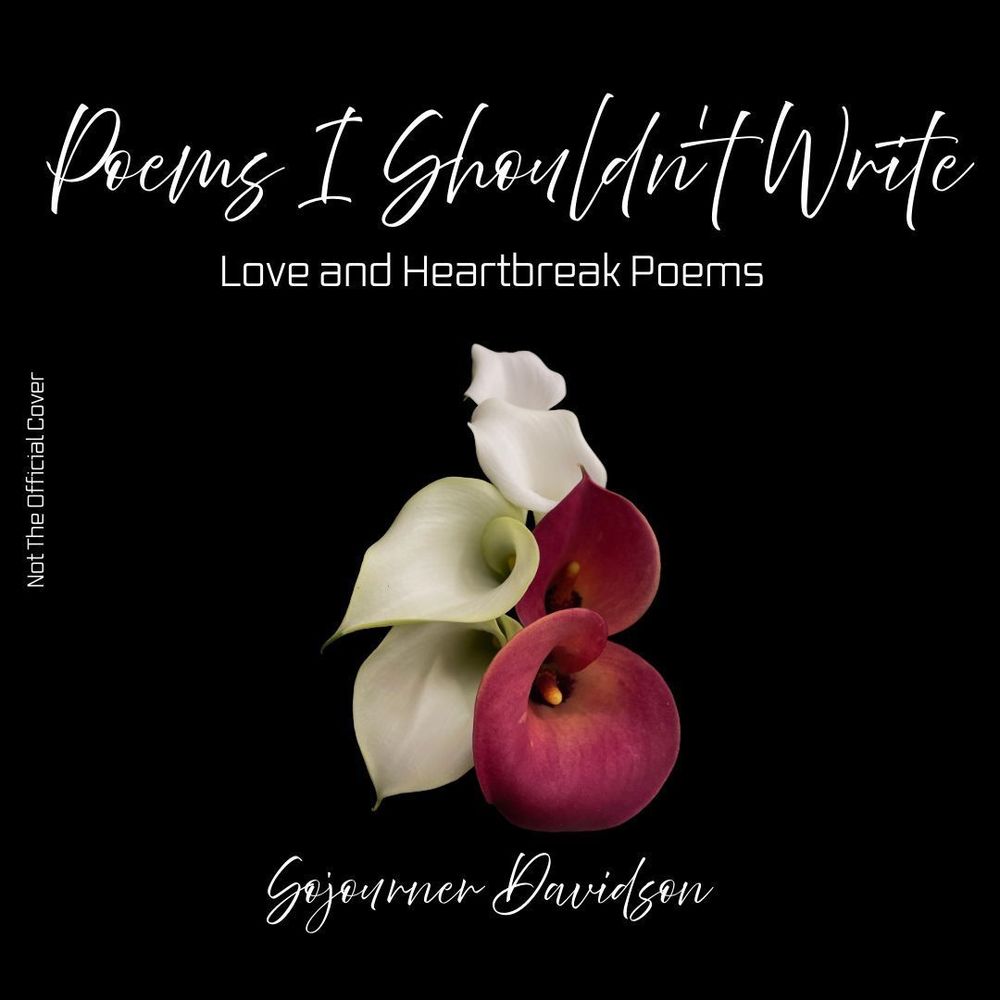 Calla lilies on a black background.

Wording:

Poems I Shouldn’t Write

Love and Heartbreak Poems

Sojourner Davidson

Not the Official Cover