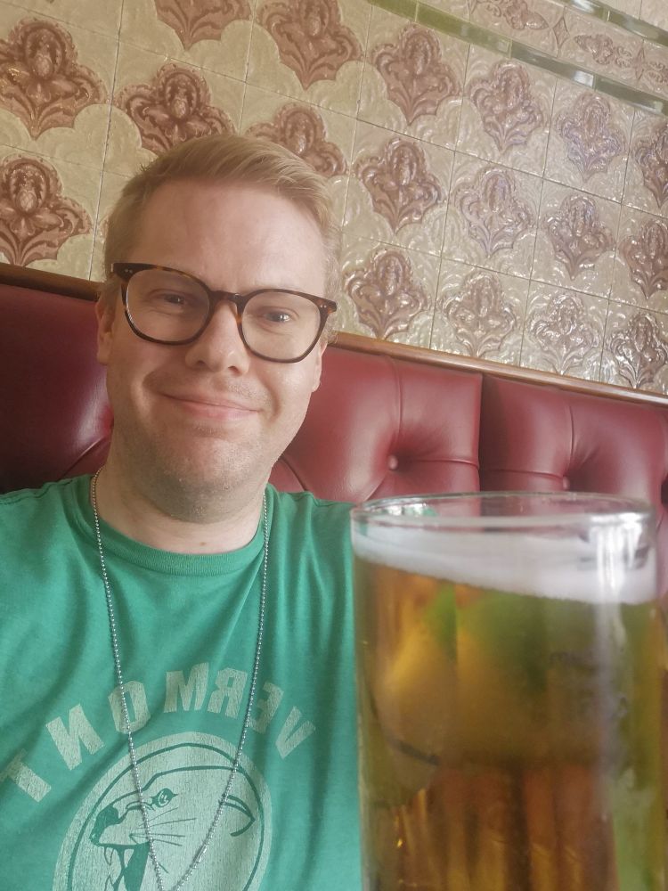 Selfie of me with a pint of beer at the Sheffield Tap.