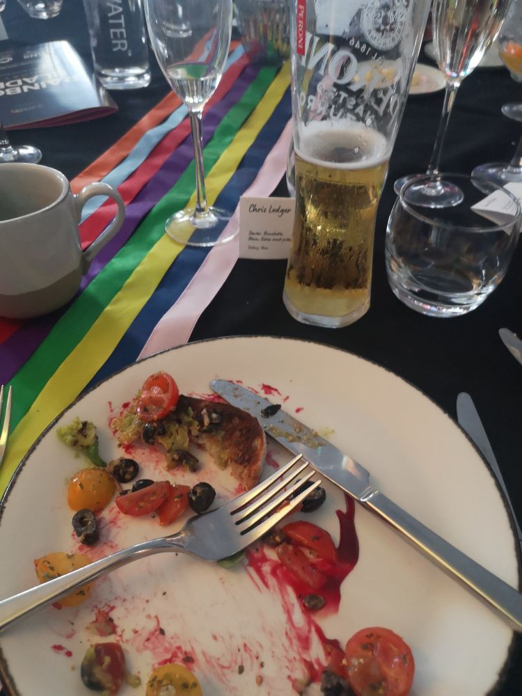 A photo of my eaten starter at Rainbow Blades' fifth anniversary gala.
