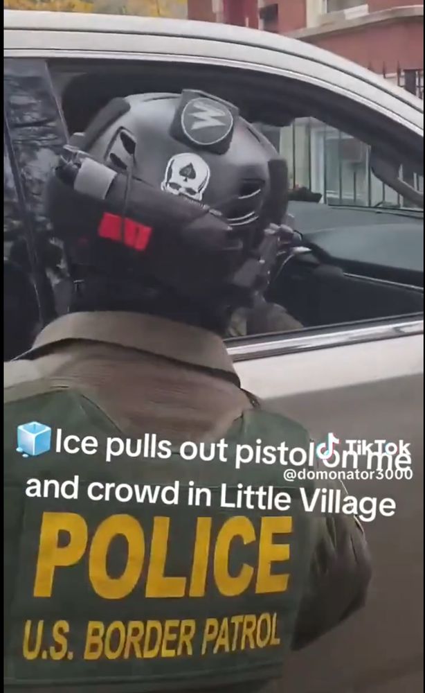 Border Patrol / SS shitstain terrorizing people while proudly displaying a skull on his helmet 