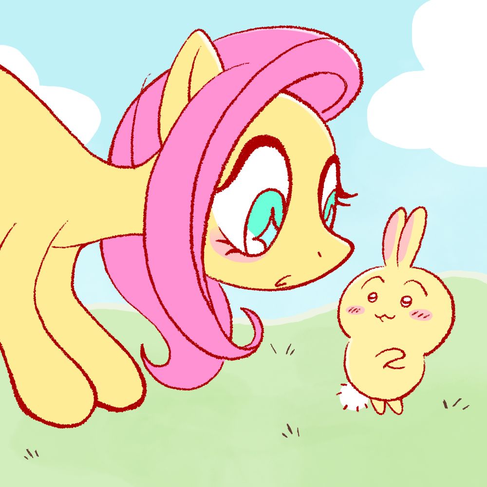 fluttershy from mlp meeting usagi from chiikawa 