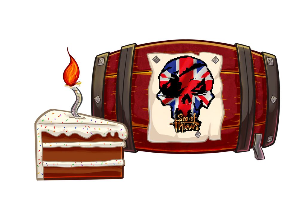 The Cake or Death Guild logo with the Sea of Thieves UK admin team logo on the centre