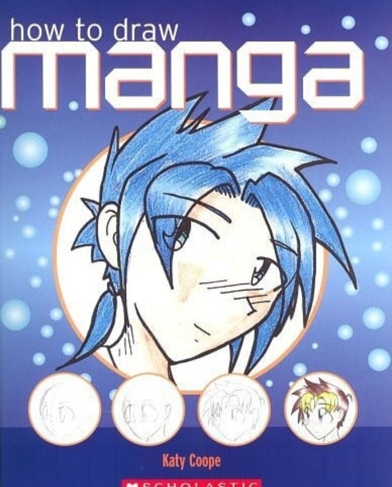 Book "how to draw manga" that has the portrait of the boy with blue hair