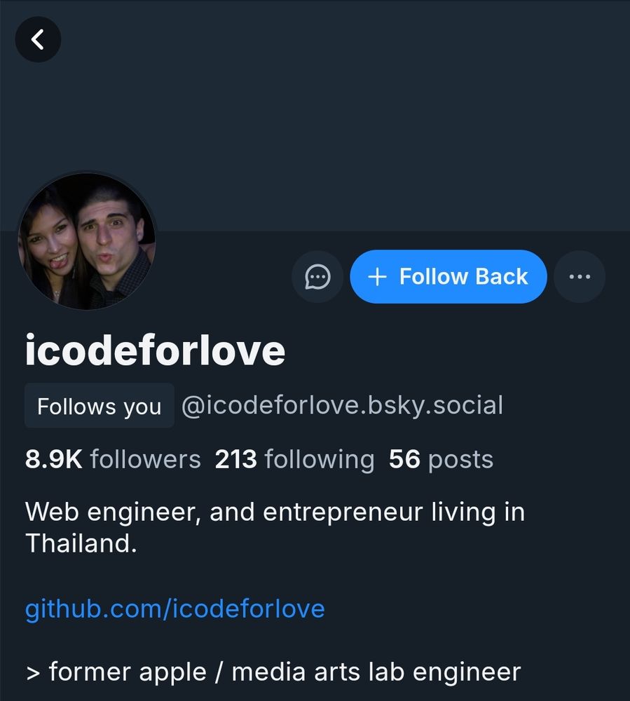 Screenshot showing old mate followed